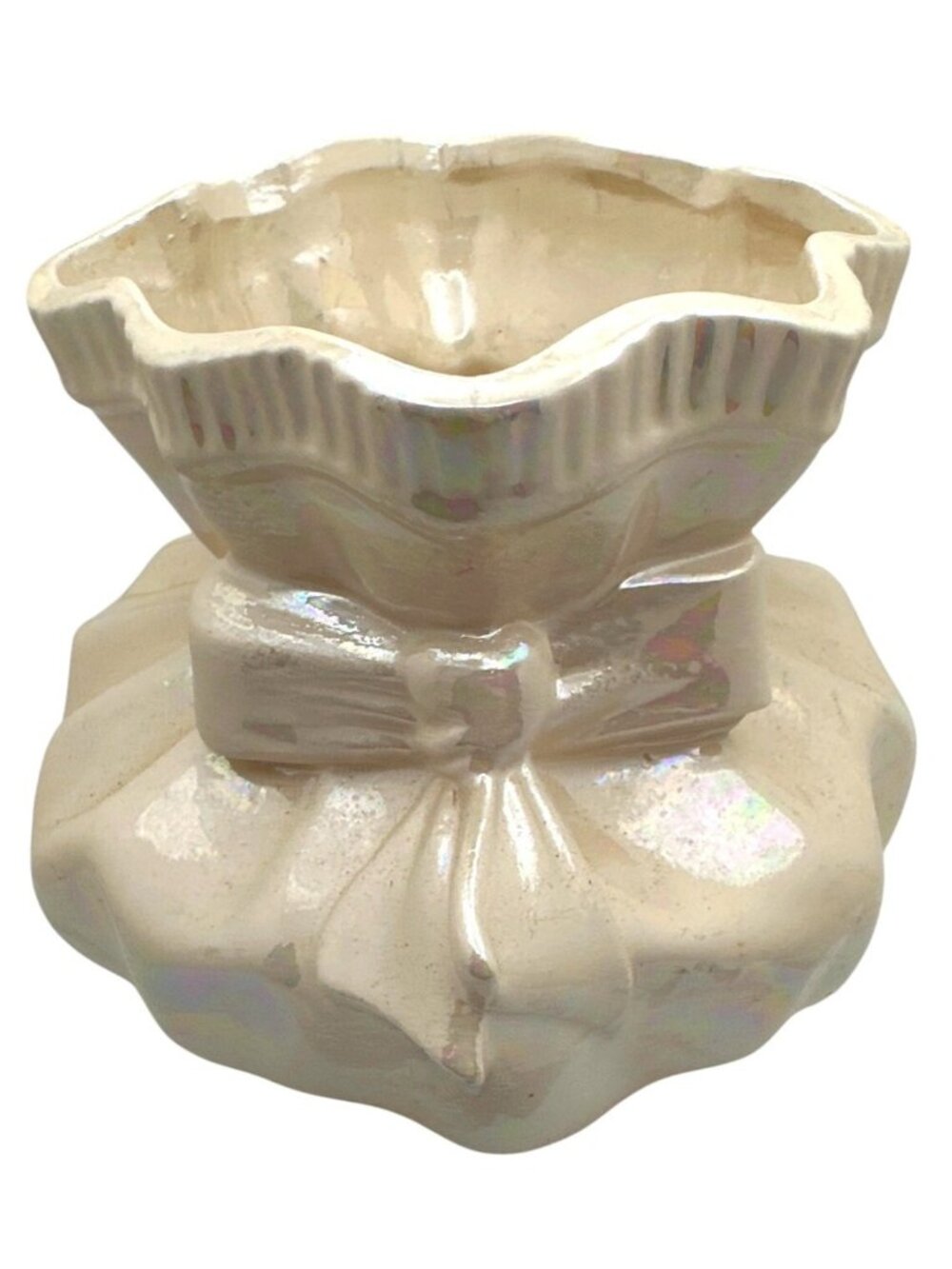Holland Mold Ceramic Sack Vase Retro Iridescent Off-White Planter Bowl Vintage